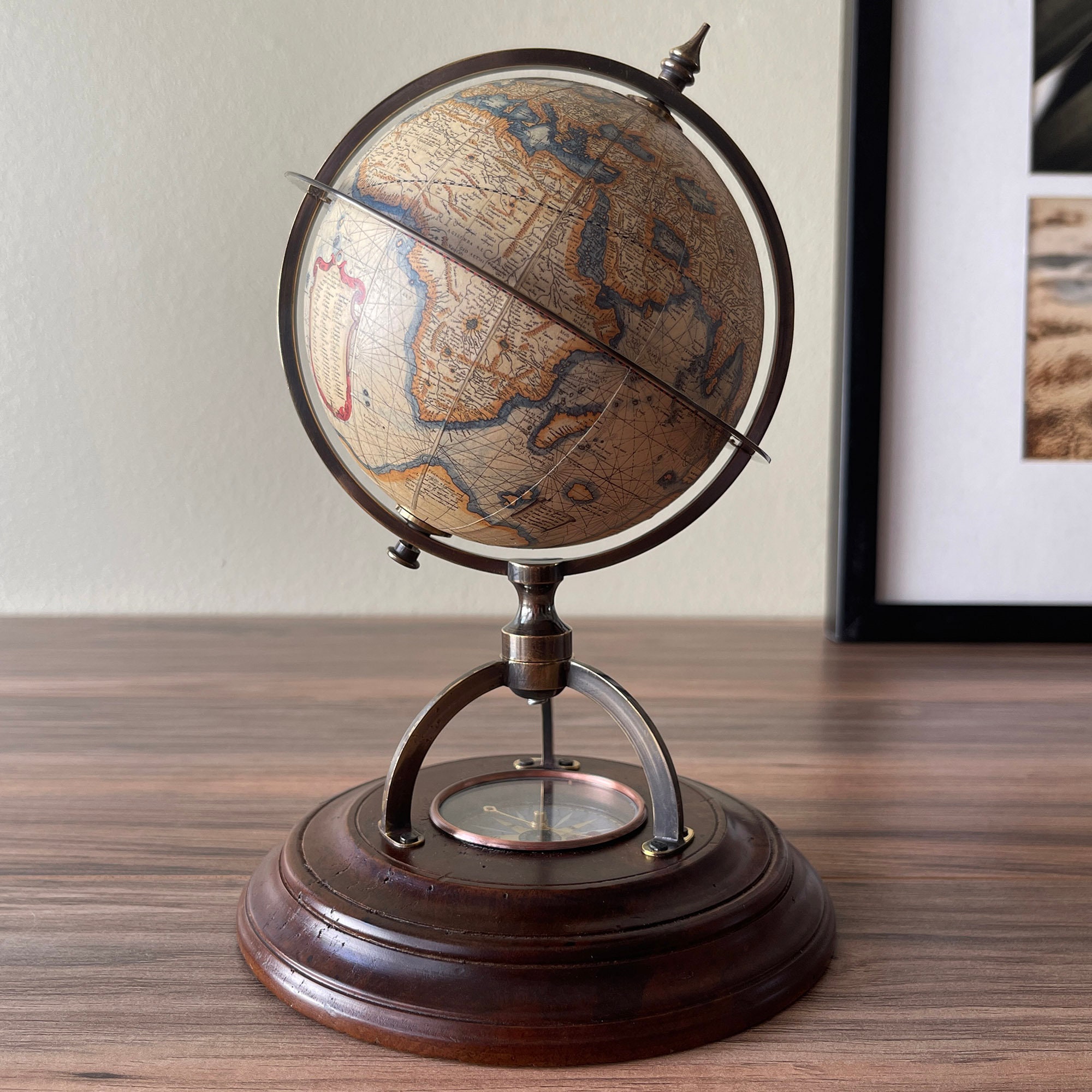 Tabletop Terrestrial World Globe With Compass 
