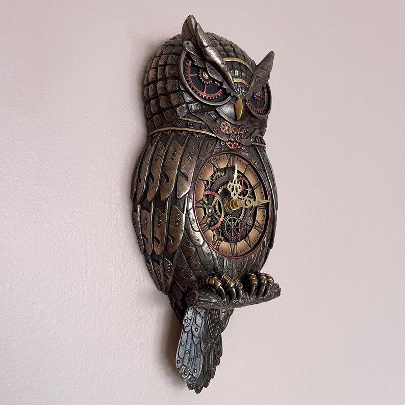 Steampunk Owl Wall Clock With Tail Pendulum Etsy