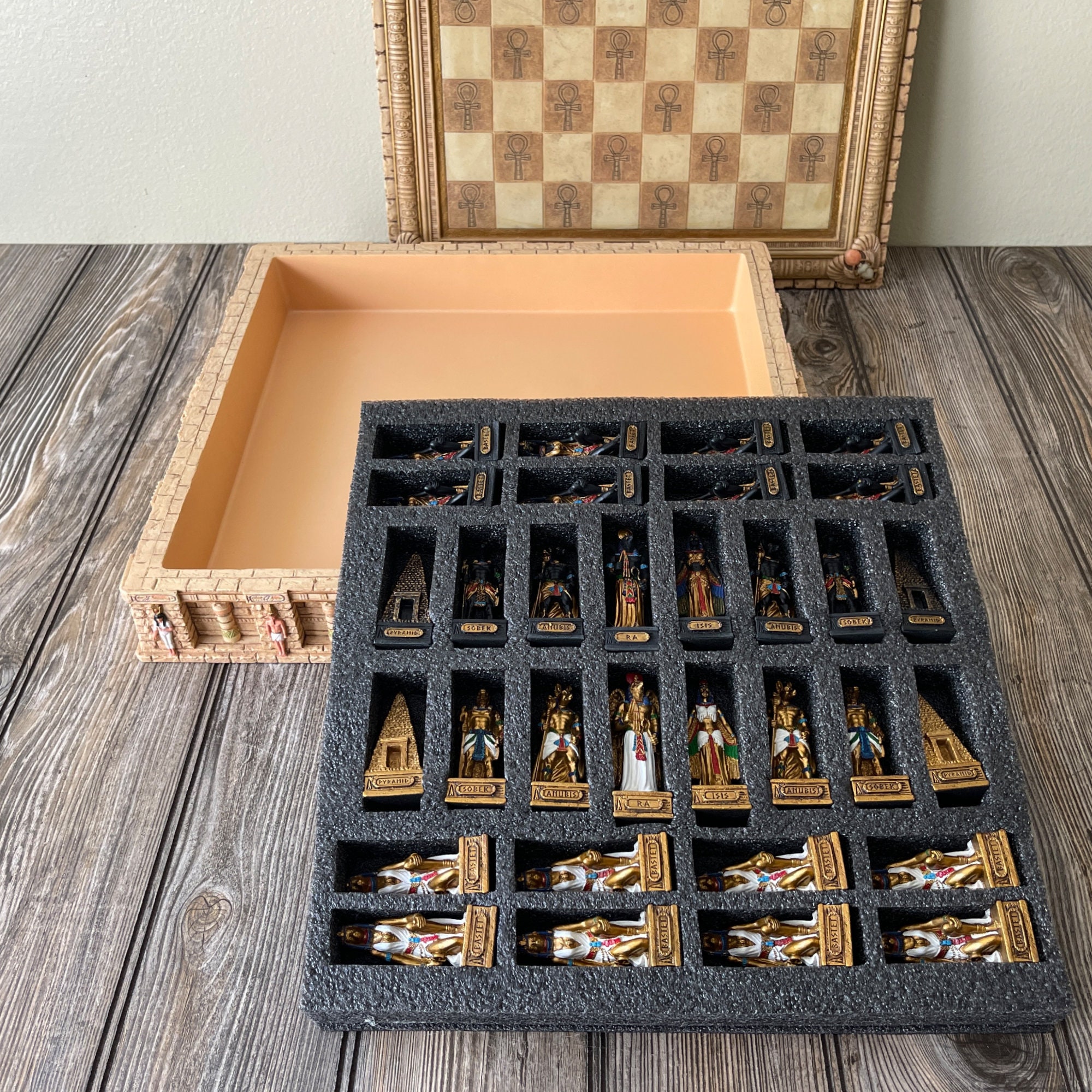 Custom Made Egyptian Goods Home Game Chess Set With Ankh Battlefield Board  Gift