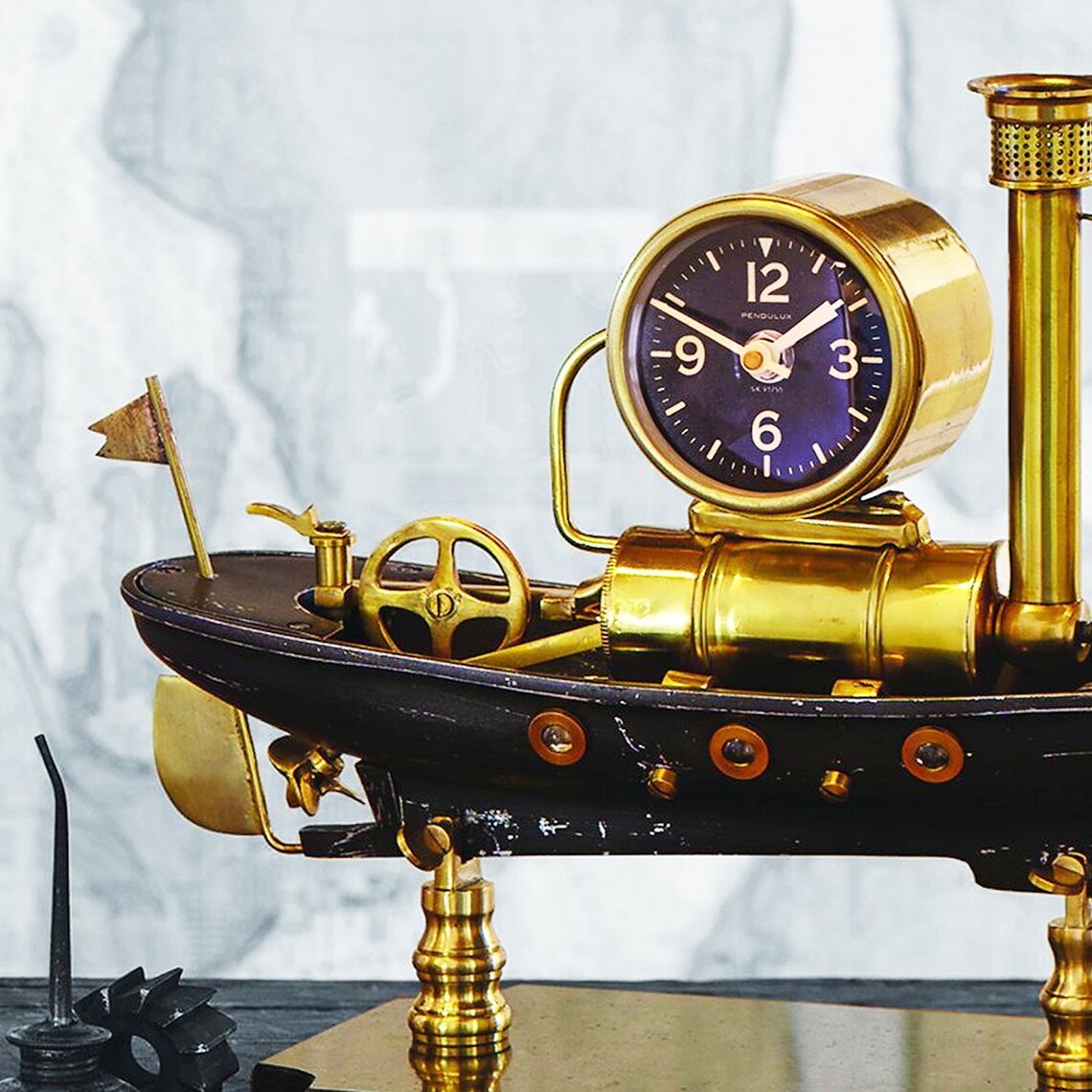 Unique Nautical Ship Table Clock Vintage Steamboat Beach Decor Etsy