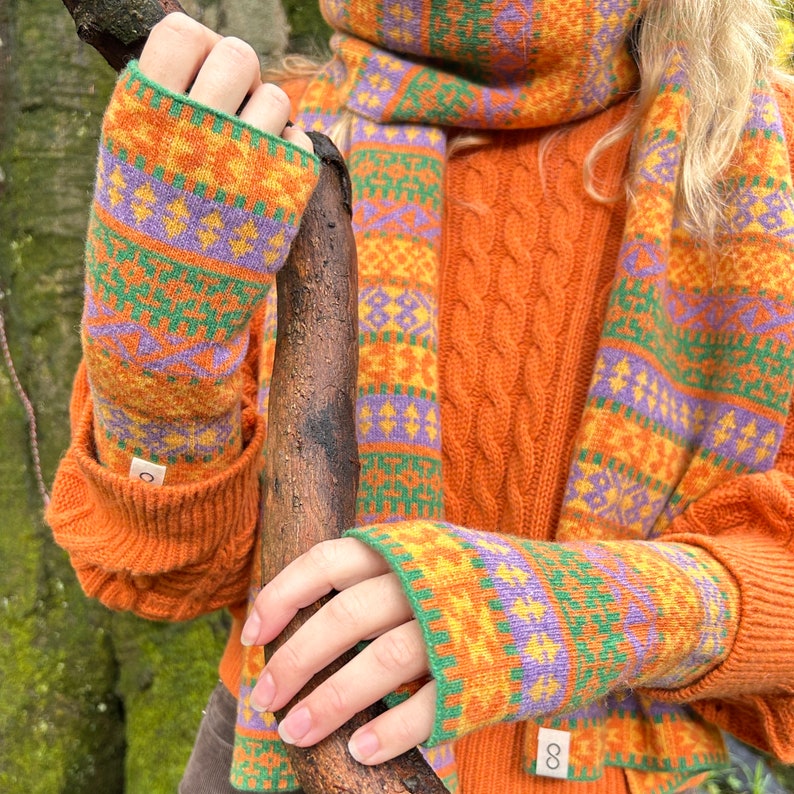 Fair Isle Wrist Warmers in Recycled Wool image 4