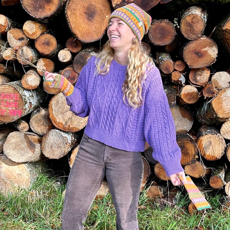 Fair Isle Wrist Warmers in Recycled Wool image 9