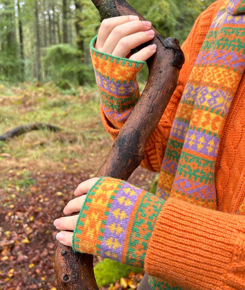 Fair Isle Wrist Warmers in Recycled Wool image 3