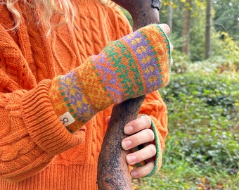 Fair Isle Wrist Warmers in Recycled Wool