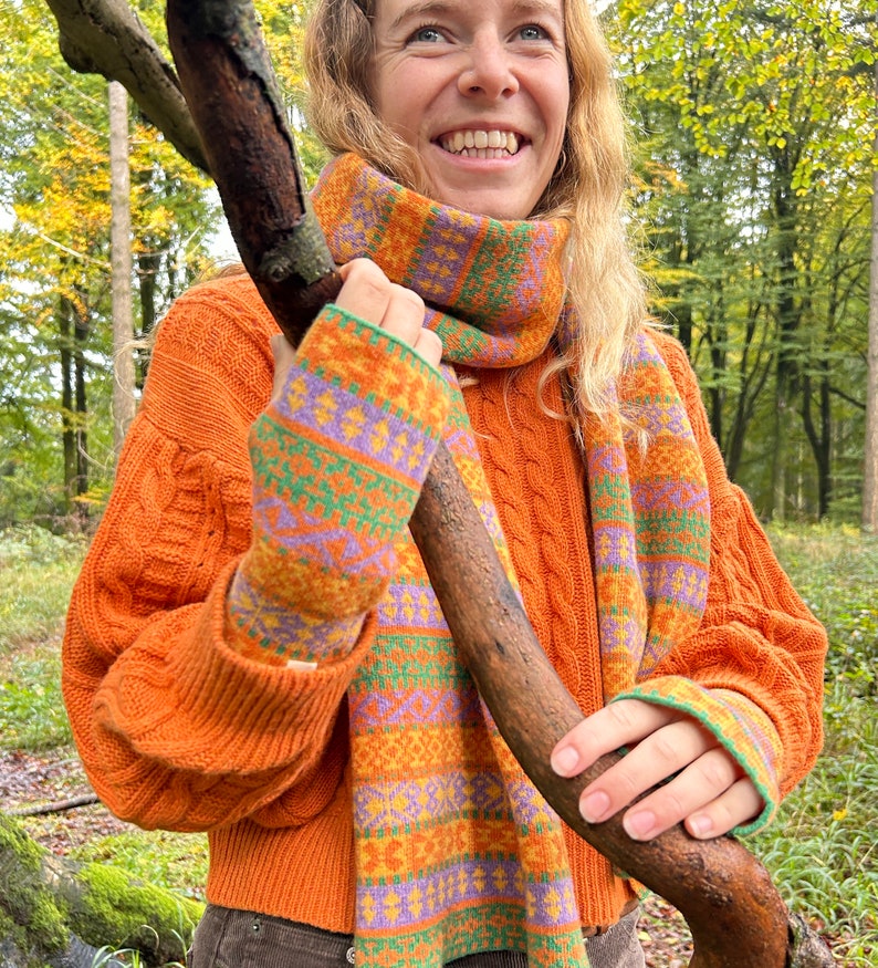 Fair Isle Wrist Warmers in Recycled Wool image 2