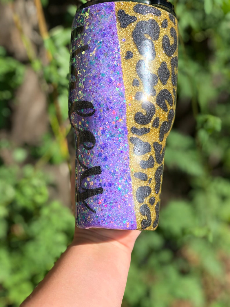 Glitter Leopard Tumbler/ Striped glitter tumbler Etsy