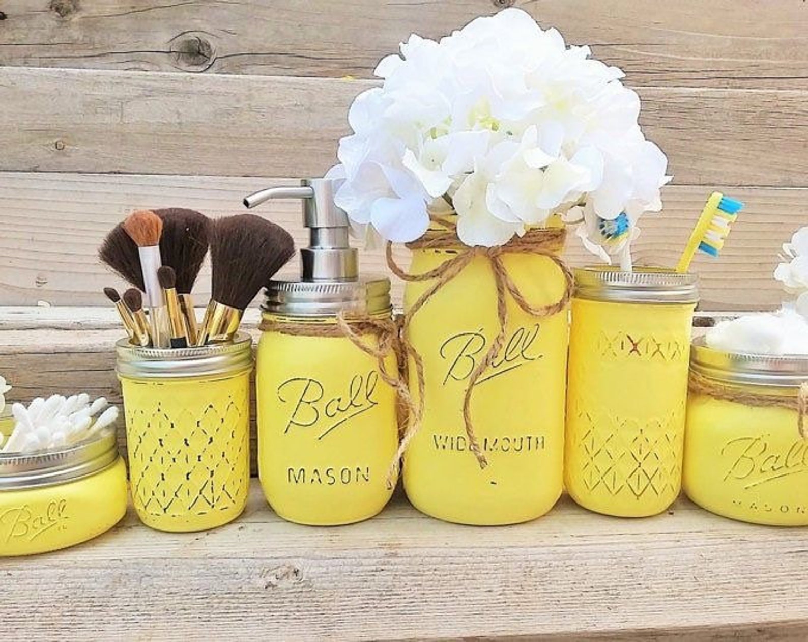 6 Piece Bathroom Mason Jar Set Etsy