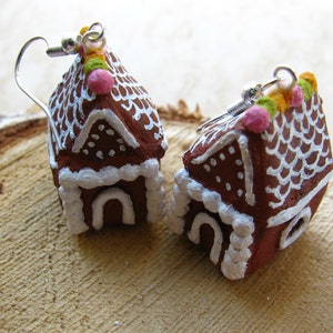 Gingerbread House Earrings, Gingerbread Earrings, Christmas Earrings, Handmade Polymer Clay Earrings