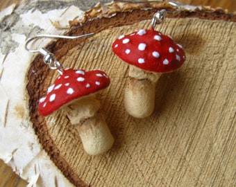 Realistic Fly Agaric Mushroom Earrings, Toadstool Earrings, Fungus Earrings, Handmade Polymer Clay Earrings, Nature Earrings