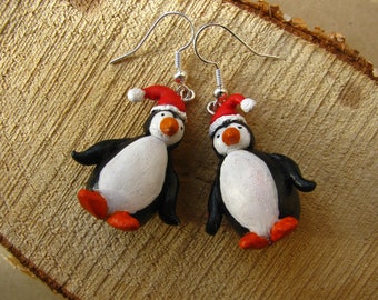 Pinguin Ohrringe, Pinguin Ohrringe, Weihnachtsohrringe, Weihnachtstropfenohrringe, baumelnde Ohrringe, festliche Ohrringe