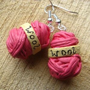 Ball Of Wool Earrings, Ball Of Pink Wool Earrings, Ball Of Yarn Earrings, Wool Earrings, Yarn Earrings, Drop Earrings, Knitting Earrings