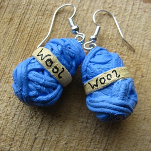 Ball Of Wool Earrings, Ball Of Blue Wool Earrings, Ball Of Yarn Earrings, Wool Earrings, Yarn Earrings, Drop Earrings, Knitting Earrings