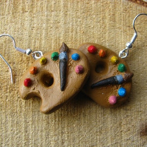 Paint Palette Earrings, Paint Palette Drop Earrings, Artist Earrings, Artists&#39; Earrings, Handmade Earrings, Polymer Clay, Quirky