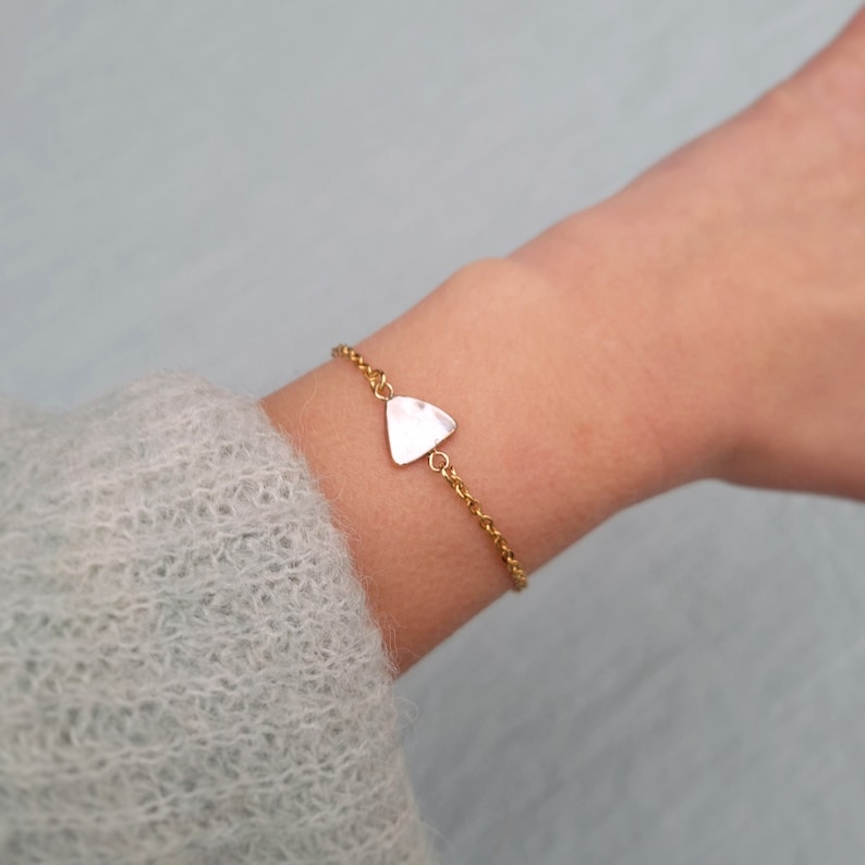 Gift for her 18k Gold filled chain bracelet with Cubic Zirconia link Mother of pearl shell or trochus shell link Stainless steel link