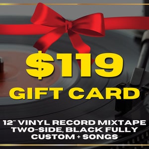 CARTE CADEAU pour disque vinyle 12" Mixtape recto-verso, noir, entièrement personnalisé + chansons pour quelqu'un de spécial