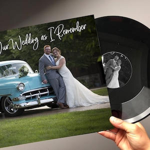 12 &quot;benutzerdefinierte Vinyl-Hochzeits-Schallplatte - Ihr spezielles Musik-Mixtape auf Vinyl. Senden Sie uns Fotos, dann entwerfen wir Ihr Cover & Sticker-Kunstwerk!