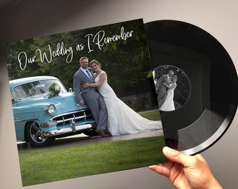 Disque de mariage en vinyle personnalisé de 30 cm (12 po.) - Votre mix musical spécial sur vinyle. Envoyez-nous des photos et nous concevrons votre pochette et vos stickers !