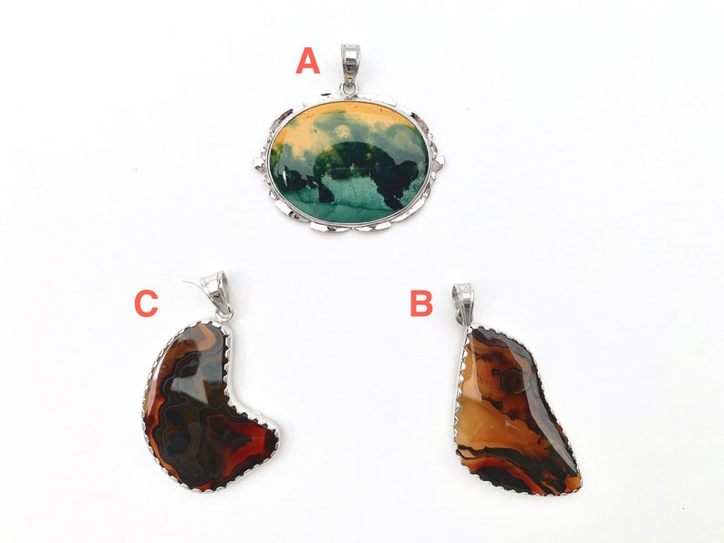 Your Choice Green Yellow Brown Statement Pendant Agate Gemstone Pendant with Sterling Silver Kasidon