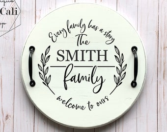 Personalized Serving Tray, Personalized Tray, Round Wood Tray, Wood Serving Tray, Wood Tray, Family Name Tray, Personalized Lazy Susan