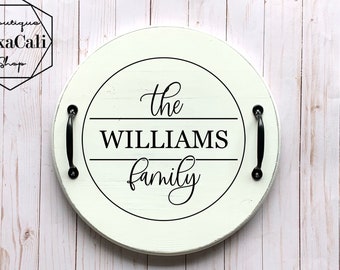 Personalized Serving Tray, Personalized Tray, Round Wood Tray, Wood Serving Tray, Round Tray, Wood Tray, Family Name Tray