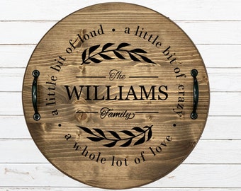 Personalized Serving Tray, Personalized Tray, Round Wood Tray, Wood Serving Tray, Round Tray, Wood Tray, Family Name Tray, Lazy susan