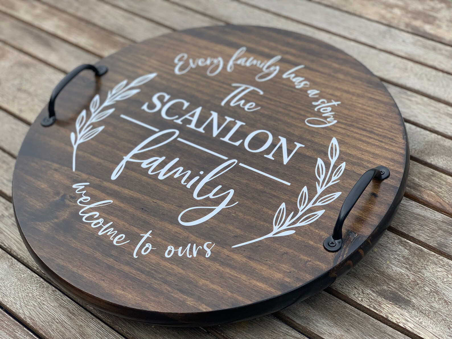 Personalized Serving Tray Personalized Tray Round Wood Tray Etsy