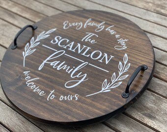 Personalized Serving Tray, Personalized Tray, Round Wood Tray, Wood Serving Tray, Round Tray, Wood Tray, Family Name Tray, Lazy Susan