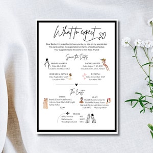 What to Expect Bridesmaid Card; What to Expect as a Bridesmaid Expectation Card; Bridesmaid Proposal Info; Editable Bridal Party Information