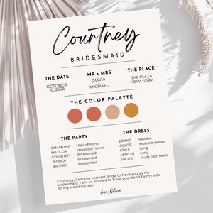 What to Expect Bridesmaid Card; What to Expect as a Bridesmaid Expectation Card; Bridesmaid Proposal Info; Editable Bridal Party Information