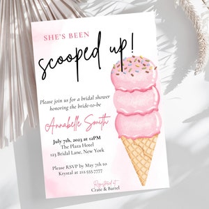 She&#39;s Been Scooped Up Bridal Shower Invitation | Printable Ice Cream Bridal Shower Invite | Editable Summer Party Template | Digital Invite