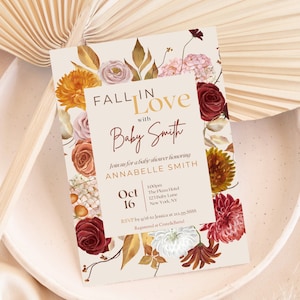 Verlieben Sie sich in Love Baby Shower Einladung Vorlage; Herbst-Babyparty einladen; Herbst-Babyparty-Digital einladen; Herbst-Blumen-Babyparty-Schablone
