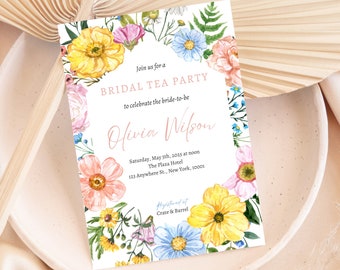 Bridal Shower Tea Party Invitation Template; Time for Tea with the Bride to Be Invite; Spring Floral Bridal Shower Invite; High Tea Invite