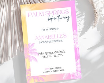 Modelo de convite de despedida de solteira de Palm Spring antes do anel, convite de despedida de solteira de Palm Spring, convite de despedida de solteira para impressão
