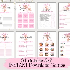 We Can Bearly Wait Baby Shower Game pack, Teddy Bear Themed Game Bundle, Girl Baby shower, Pink Teddy Bear, Baby Shower Printable Game Pack