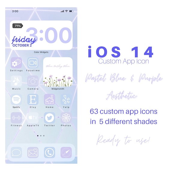 Pastel Blue Purple Aesthetic App Icons Blue App Icons For Etsy