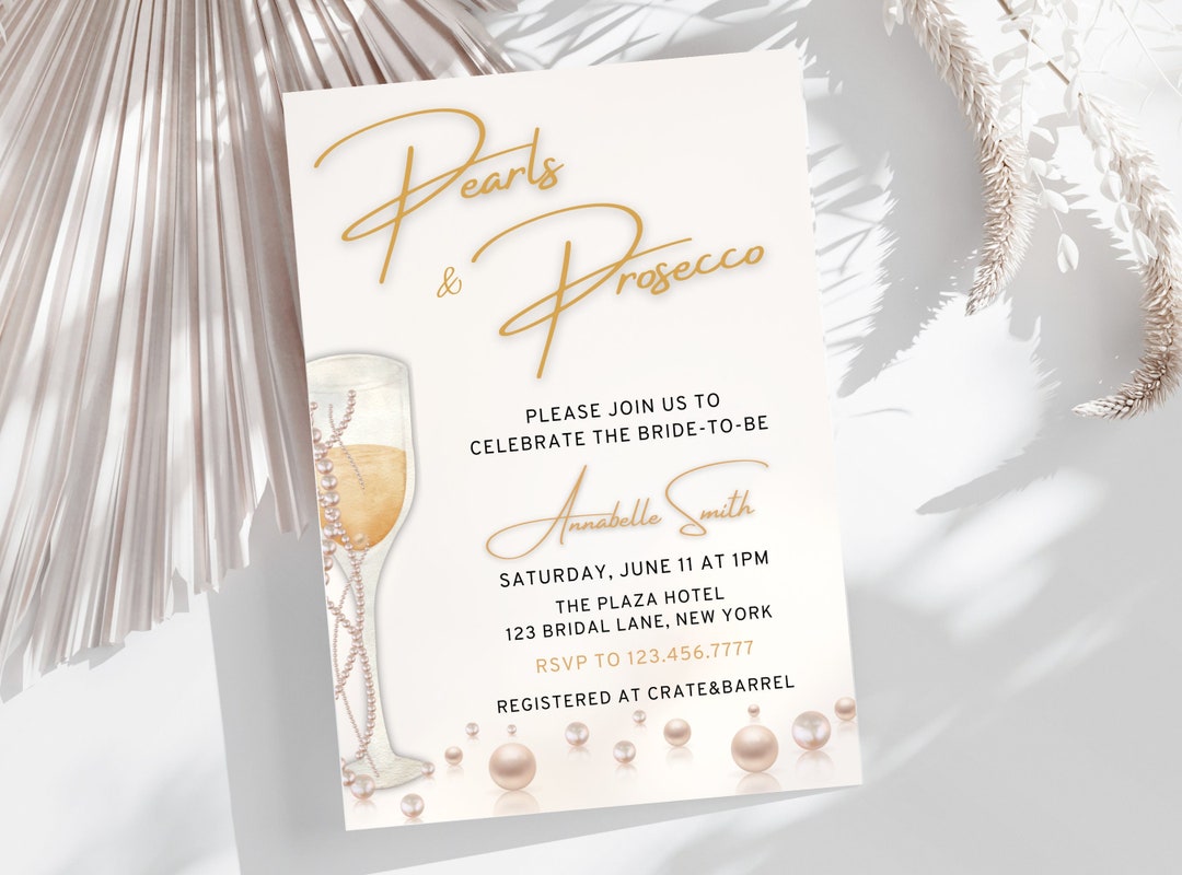 Pearls and Prosecco Bridal Shower Invitation Template; Brunch and ...