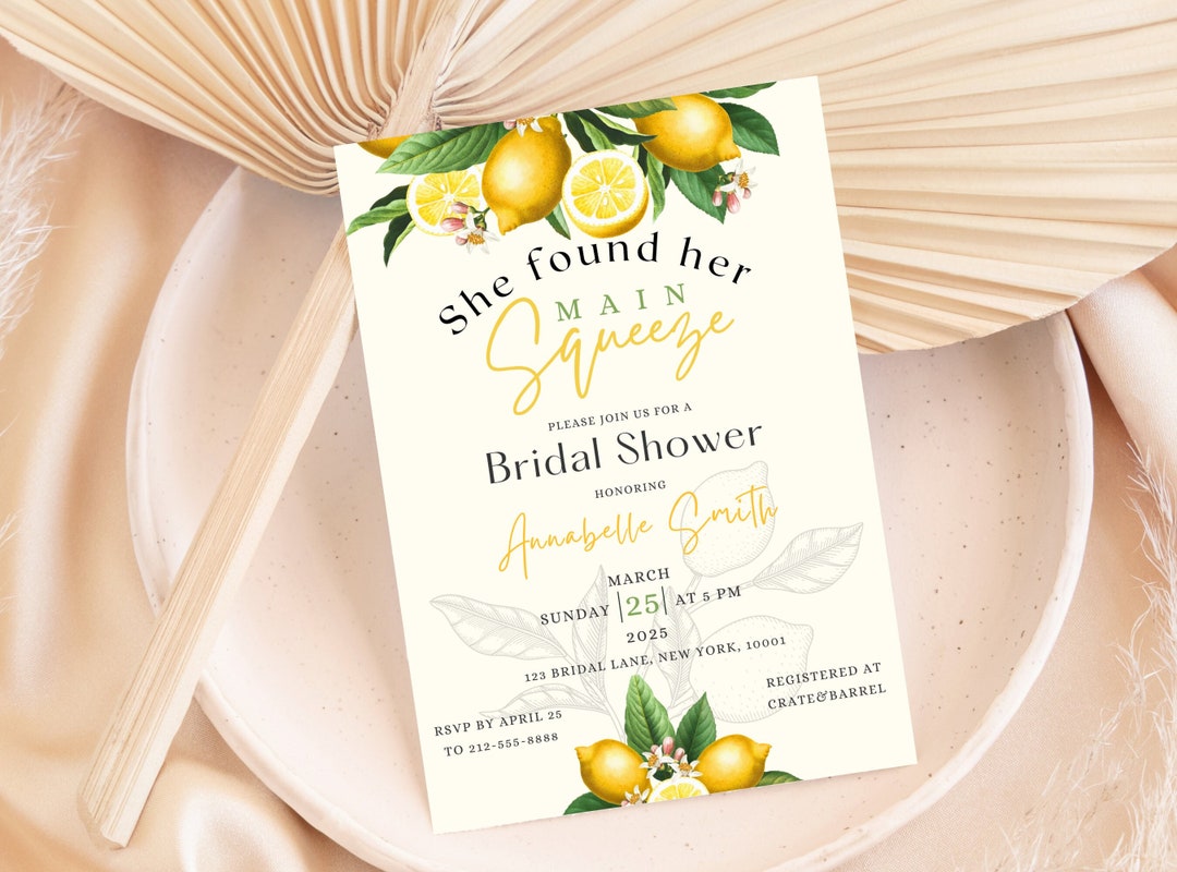 She Found Her Main Squeeze Bridal Shower Invitation Template; Lemon ...