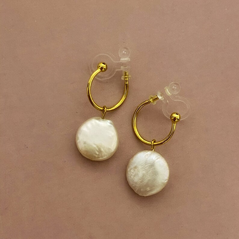natural freshwater pearl drop earrings invisible clip on earrings Baroque pearl huggie clip on earrings Gift for her