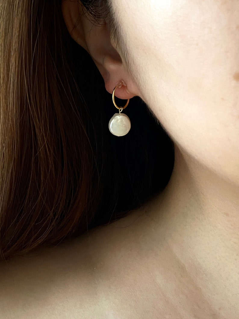 natural freshwater pearl drop earrings invisible clip on earrings Baroque pearl huggie clip on earrings Gift for her