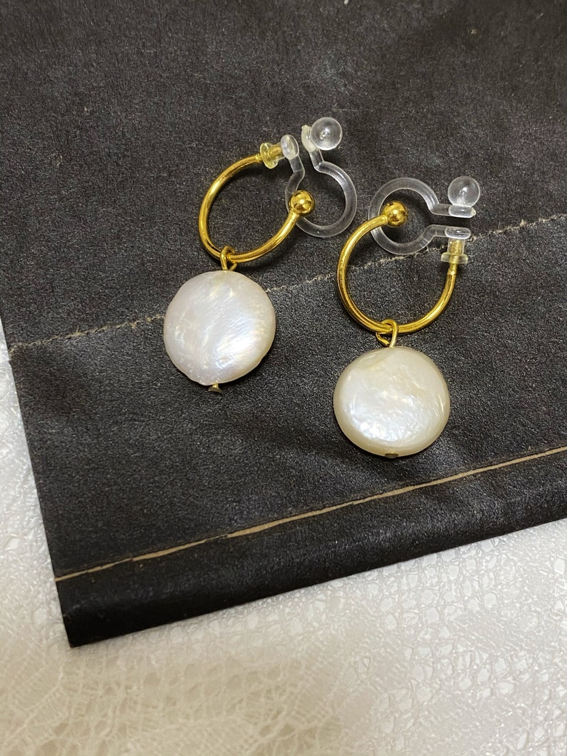 natural freshwater pearl drop earrings invisible clip on earrings Baroque pearl huggie clip on earrings Gift for her