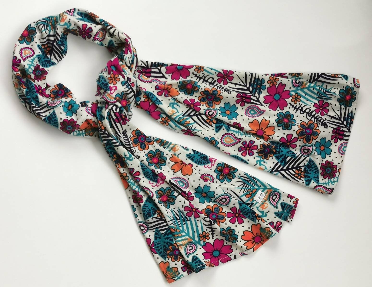 Personalized Jersey Scarf Stretchy Initial Scarf Offwhite Scarf Flower