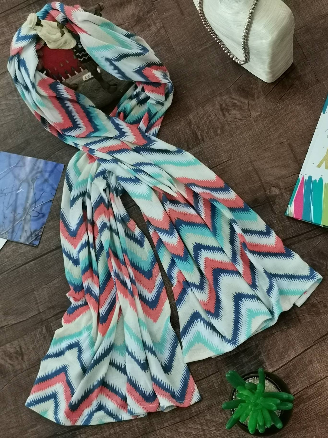 Jersey scarf zigzag scarf stretchy scarf Etsy