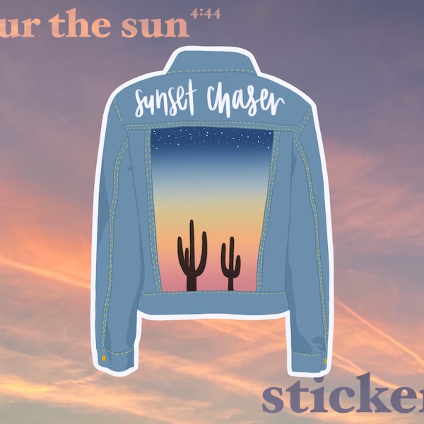 painted jean jacket sticker- sunset chaser // vinyl matte sticker- waterproof, weatherproof, & dishwasher safe //