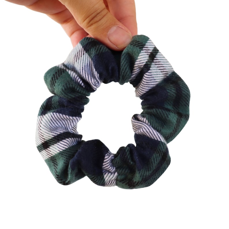 Green /& White Plaid Scrunchie handmade soft and stretchy gentle hold