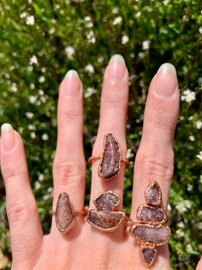 Aventurine ring Raw crystal ring Boho ring Copper ring Hippie festival Raw gemstone ring Gypsy ring Electroformed ring Witchy ring