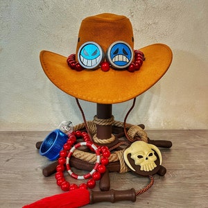 Portgas D. Ace Cosplay Hat, Necklace, Log Pose, Bracelet (Fanmade)