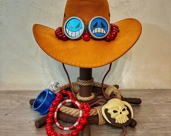 Portgas D. Ace Cosplay Hat, Necklace, Log Pose, Bracelet (Fanmade)