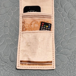 Remote Control Holder: Sofa Caddy, Fabric TV Remote Organizer with 2 Pockets