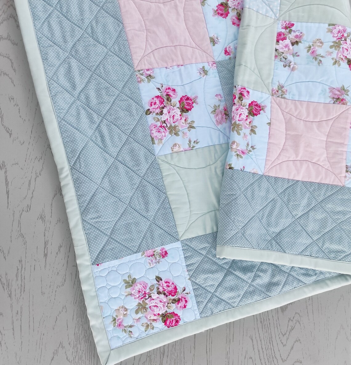 Homemade Quilt Queen Light Blue Quilt Twin Quilt Handmade Quilted