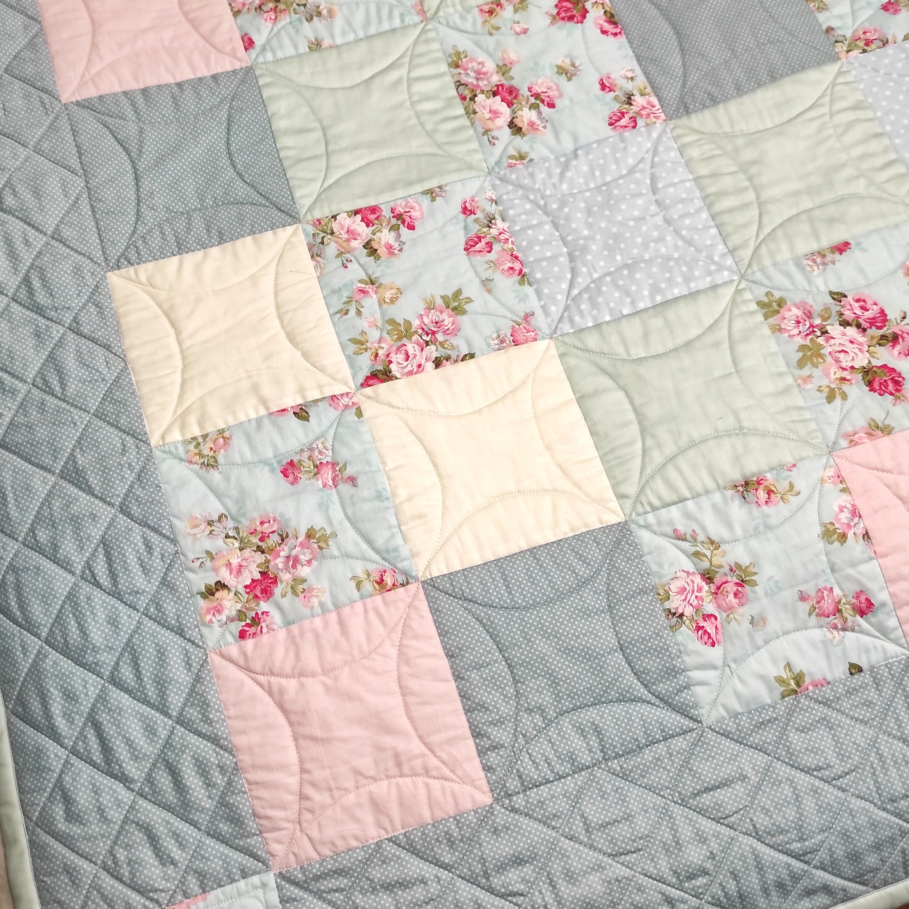 Homemade Quilt Queen Light Blue Quilt Twin Quilt Handmade Quilted
